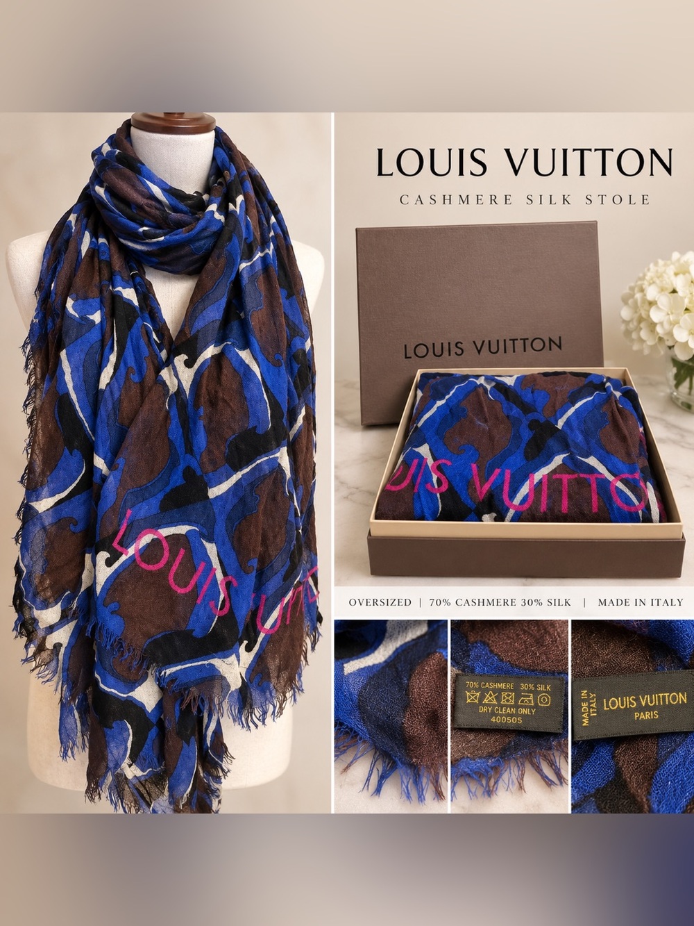 Louis Vuitton Lezard Cashmere Silk Stole Shawl Scarf Unisex 50” x 70”